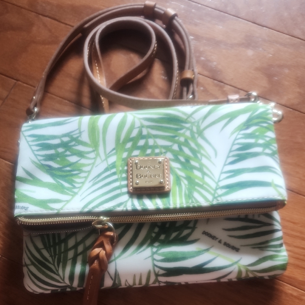 Dooney & Bourke Green and Brown Crossbody Bag with Tropical Print